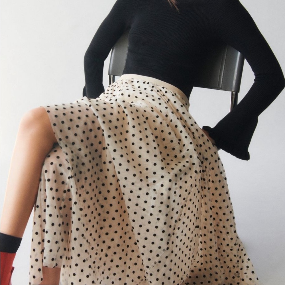 Polka Dot Maxi Skirt in Cream and Black